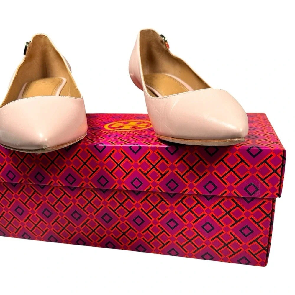 Tory Burch W 8.5 Elizabeth Kitten Pump Nude Blush Sea Shell Pink Pointed Leather